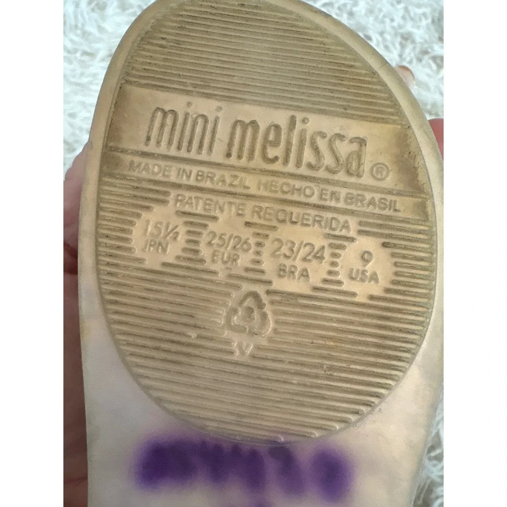 Mini Melissa Girls Jelly Shoes Silver Bow Mary Jane Flats Size 9‎ USA